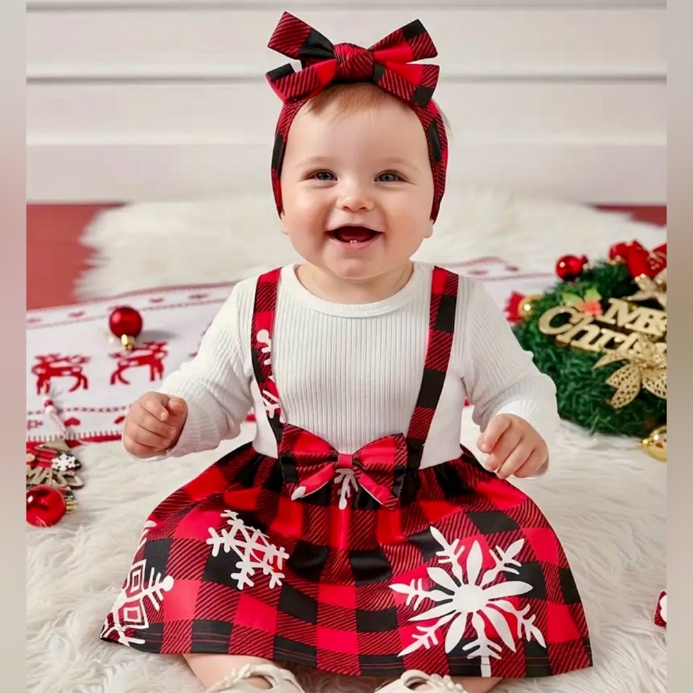 Red Plaid Baby Dress with Headband